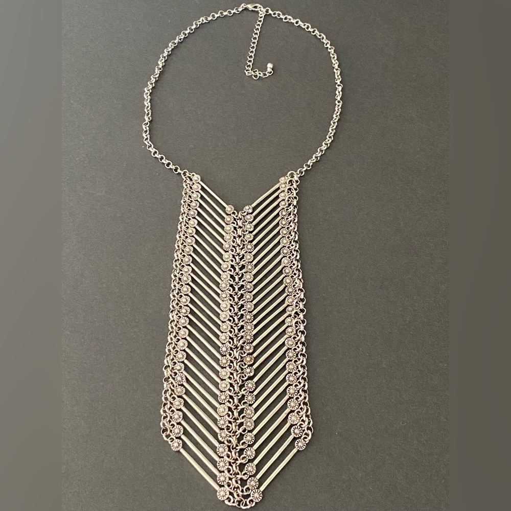 Silvertone Metal Stunning Statement Necklace. Mul… - image 7